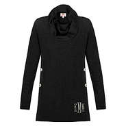monogrammed cowl neck sweater tunic in black