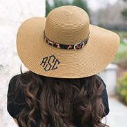 leopard sun hat showcasing monogram