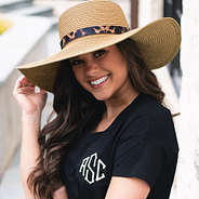 monogrammed leopard sun hat with black dress