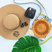 monogrammed leopard sun hat with round shoulder bag