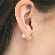 gold B single initial earring with pearl back