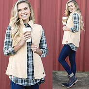teddy bear vest with plaid layering tunic