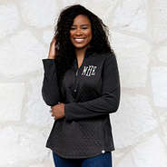 monogrammed black quilted popover pullover