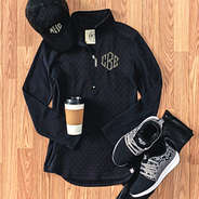 monogrammed quilted popover with monogrammed leopard sneakers