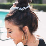 silver metallic scrunchie in bun