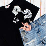 leoaprd scrunchie with silver metallic scrunchie and rose gold scrunchie