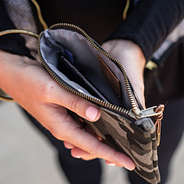 inside of monogrammed camo wristlet