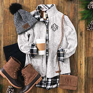 monogrammed heathered jacket with monogrammed plaid layering tunic