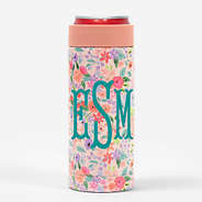 monogrammed slim can koolie - coral floral