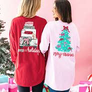 duo christmas tree shirt in crimson and light pink