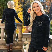 front and back of monogrammed camo sweatshirt