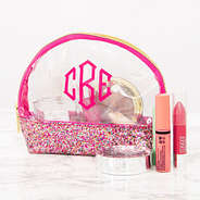 monogrammed hot pink glitter cosmetic case