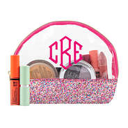 monogrammed clear confetti cosmetic case