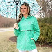 mint new england rain jacket on meg