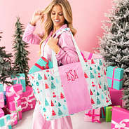 mint wonderland extra large tote bag on shoulder