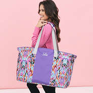 girl holding jewel ikat monogrammed extra large tote bag