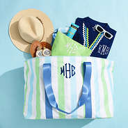 ocean stripes extra large tote bag flatlay