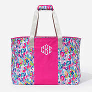 monogrammed extra large tote bag in watercolor cheetah