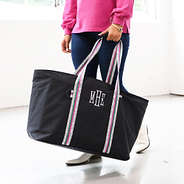 black spottie extra large tote bag in hand