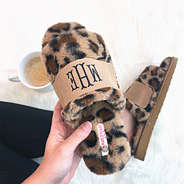 leopard fuzzy slippers with coffee