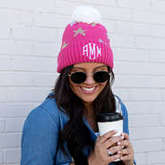 Monogrammed Pom Pom Beanie