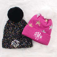 Monogrammed Pom Pom Beanie
