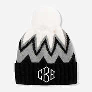 Monogrammed Pom Pom Beanie in Black & White