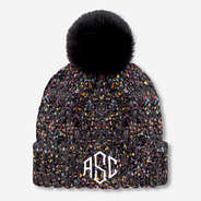 Monogrammed Pom Pom Beanie in black