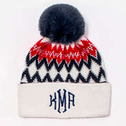 Monogrammed Pom Pom Beanie in Red, White, & Blue
