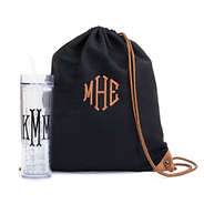 monogrammed cotton cinch bag