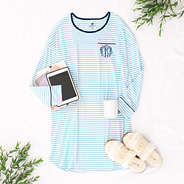 blue and white stripes nightgown flatlay