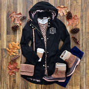 black rain jacket with foldover duck boots