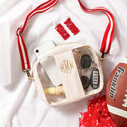 bone clear stadium crossbody bag with red gameday props