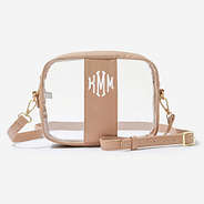 monogrammed clear stadium crossbody bag in tan