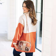 tan monogrammed clear stadium crossbody with pullover tunic