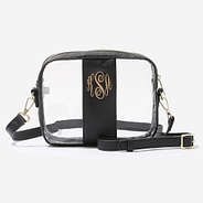 monogrammed clear stadium crossbody bag in black