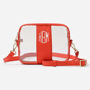 monogrammed clear stadium crossbody bag in orange