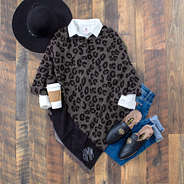 onyx leopard poncho with fur lined loafer outfit