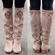 front and back of monogrammed riding boots