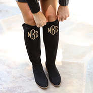 monogrammed riding boots in black