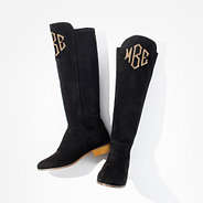 monogrammed riding boots in black