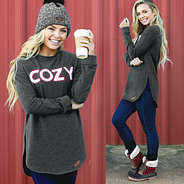 cozy applique sweatshirt front and side