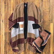 striped poncho with monogrammed duck boots