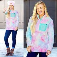 tie dye sherpa with mint, pink, yellow, and blues
