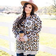 leopard boyfriend sweater with wide brim hat