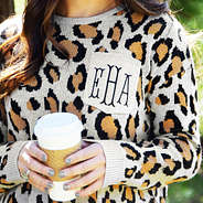 leopard boyfriend sweater monogrammed pocket detail