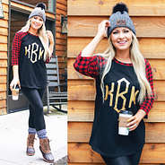 monogrammed buffalo plaid raglan split