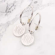 monogrammed silver disc drop earrings