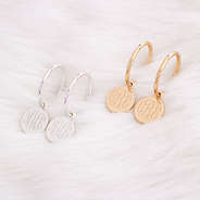 monogrammed hoop disc earrings in gold and silver