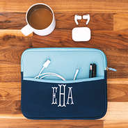 navy blue monogrammed tablet case with accessories
